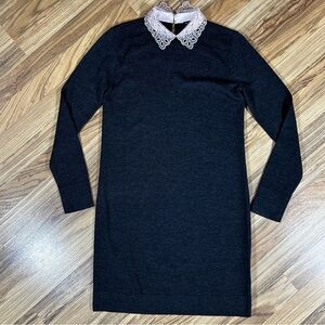 Club Monaco Lace Peter Pan Collar Dress Size S/P Long Sleeve Knit Gray Dress